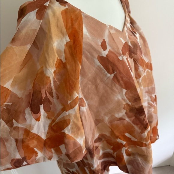 Ginger Smart Womens Silk Cotton Blouse Sz 14 Orange Flutter Sleeve Abstract Top - Picture 4 of 9